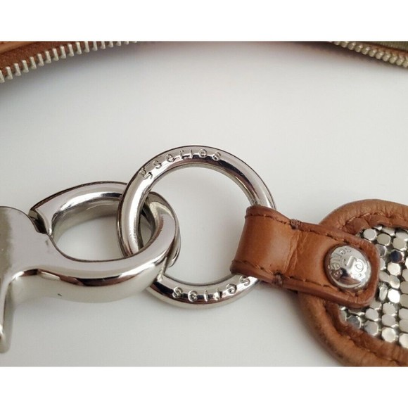 G Series by Cole Haan Saddle Leather and Silver Mirror Mesh Hobo Purse Handbag - Picture 6 of 16